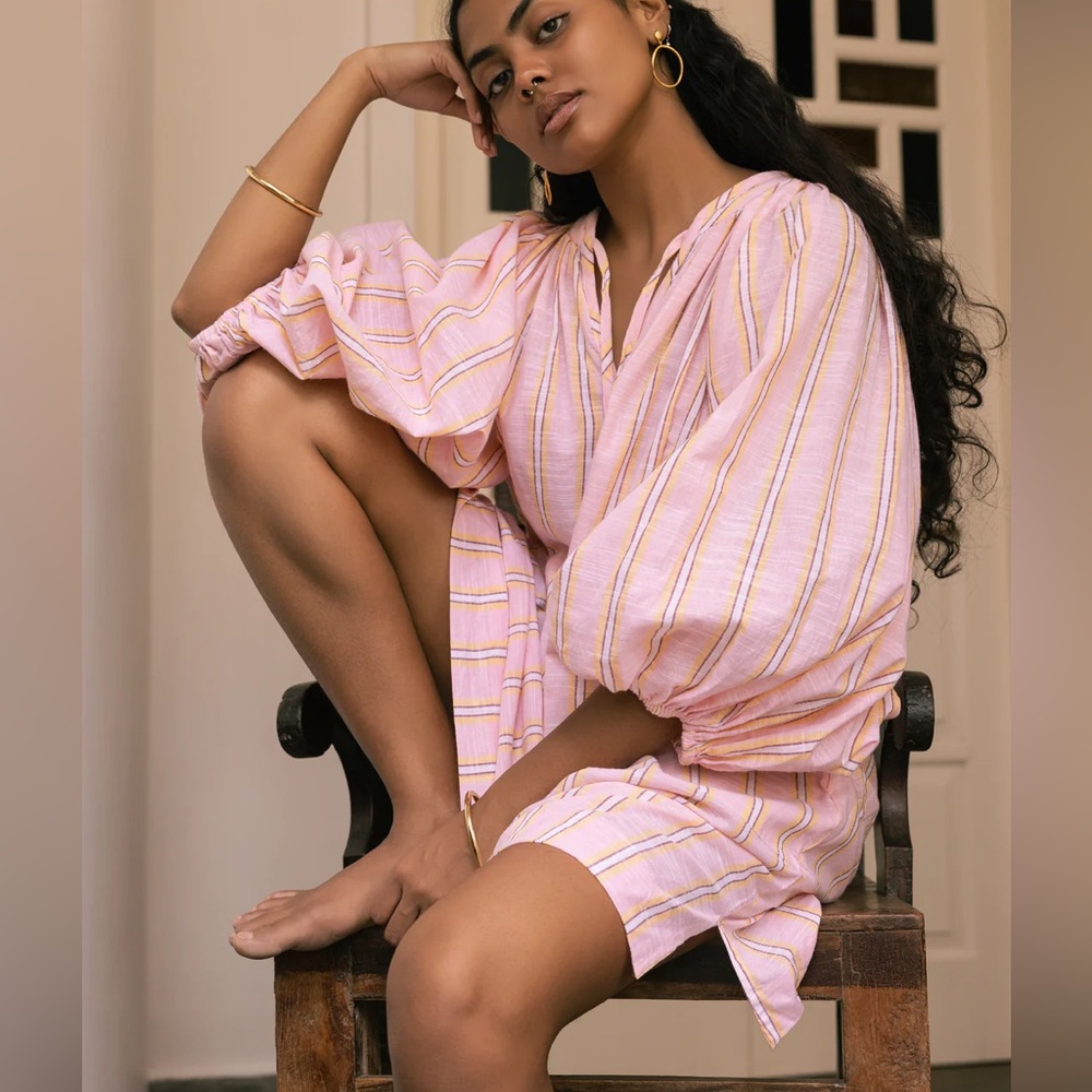 Daughters of India Poet Mini Dress in Pink Sorbet - Picture 3 of 13